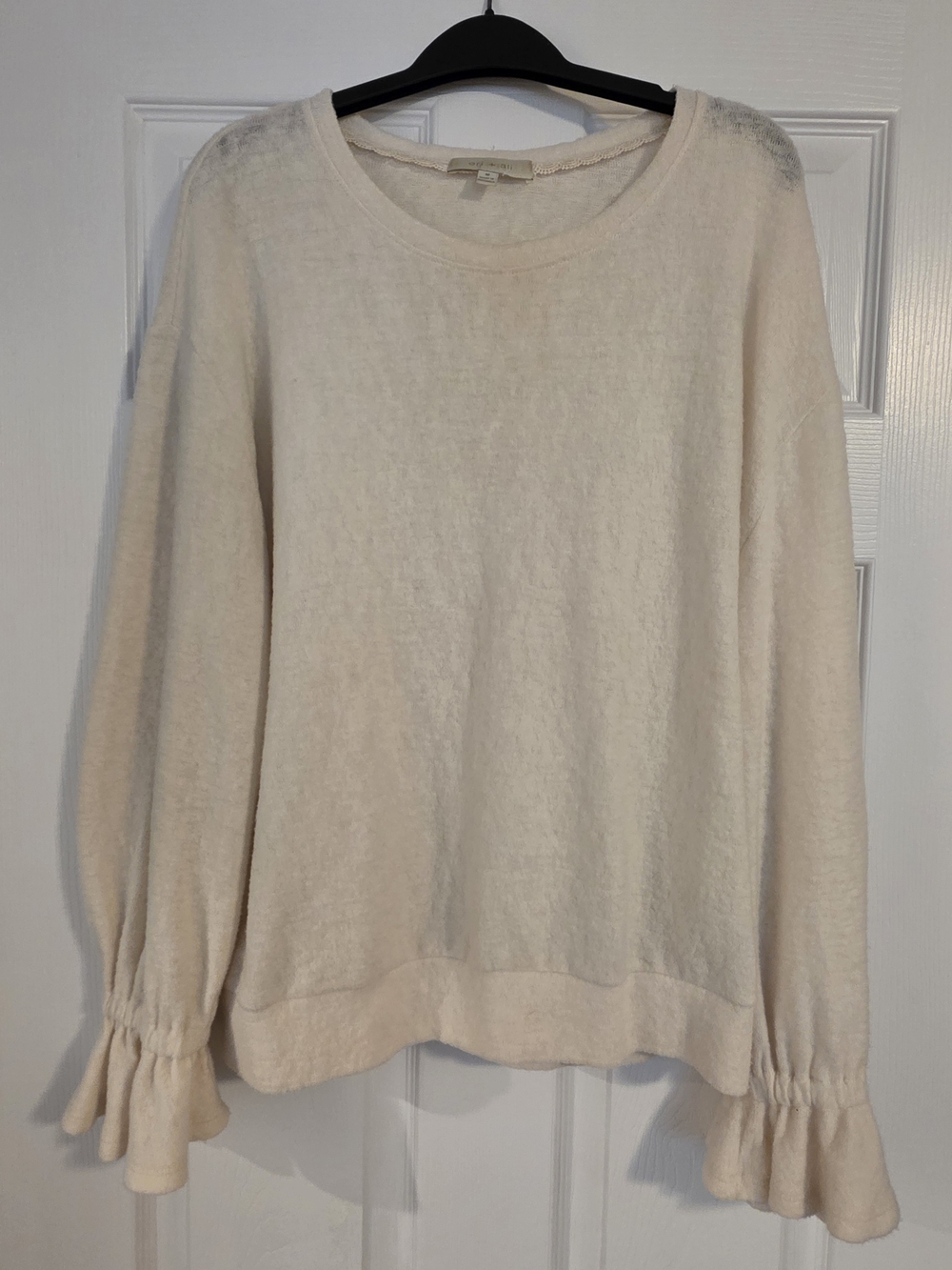 Women's Cream Long-Sleeve Ruffle Cuff Sweater